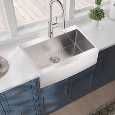 Apron Single Bowl Kitchen Sink 33X22x10" - Stainless Steel T304 Rust & Stain Easy To Keep Clean 16 Gauge Brushed Nickel Surface 33"X22"X10" Style Look