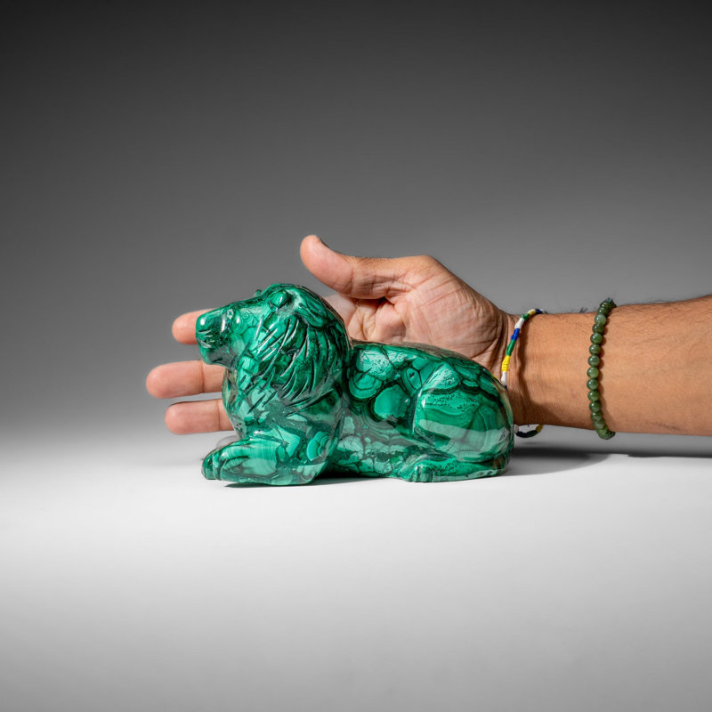 Genuine Polished Malachite Lion Carving (4.2 lbs)