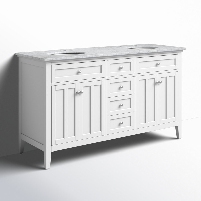 Ensemble de meuble-lavabo double 60 po Ain, Blanc, Blanc de Carrare