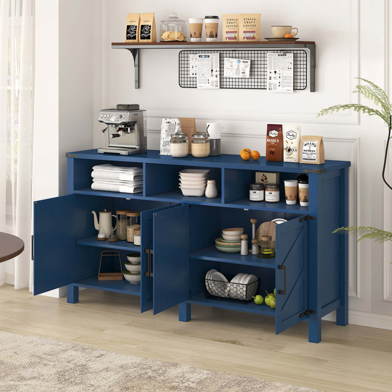 59'' Modern 4-Door Sideboard Buffet With Power Outlets & USB Ports, Adjustable Shelves And Half-Open Storage Cabinet, Metal Accents & Aluminum Handles For Living Room, Dining Room, Entryway