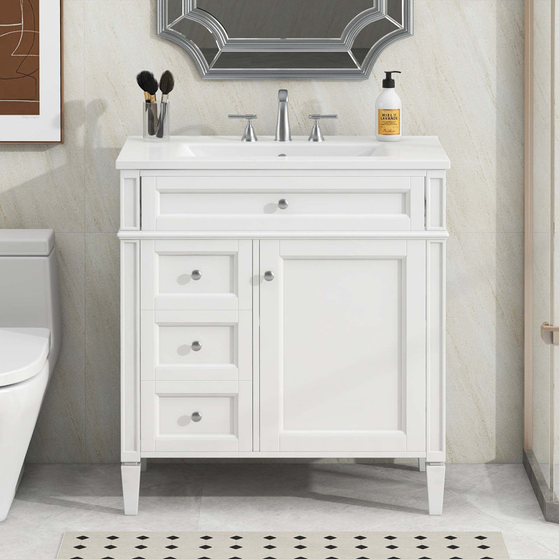 Meuble-lavabo de 30 po avec lavabo supérieur, Blanc, Blanc