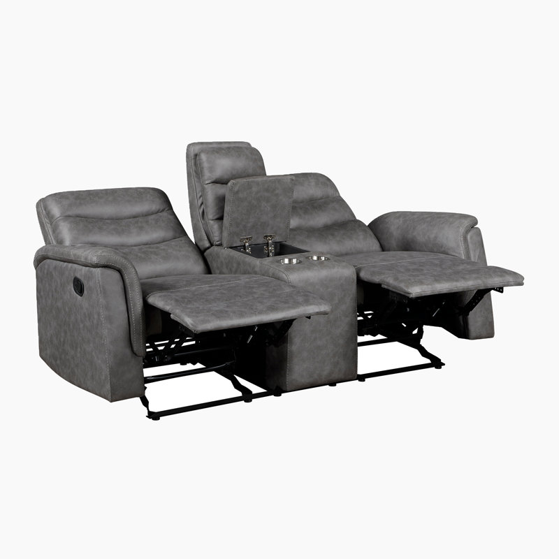 Ensemble de canapé de salon inclinable manuel en microfibre polie 2 pièces avec console centrale Ardyn, Grey
