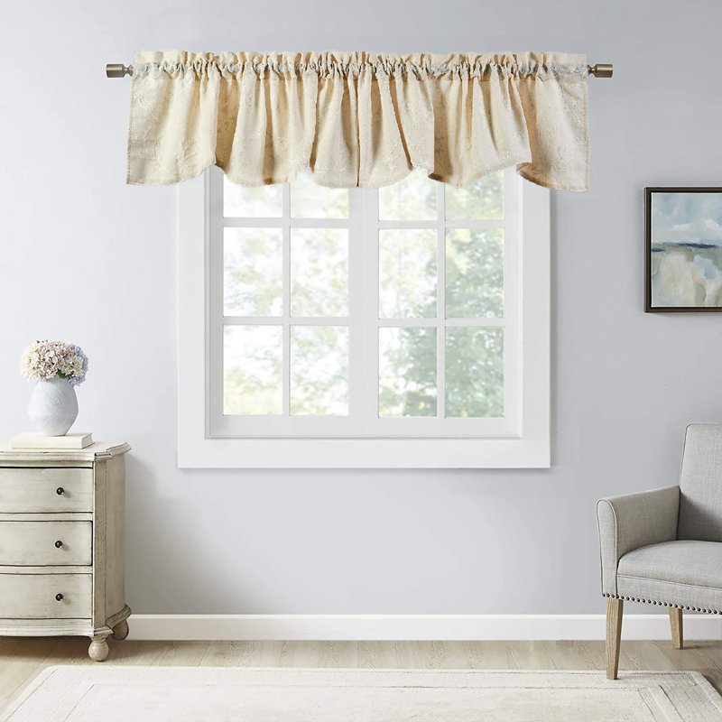 Linen Floral Scalloped Window Valance, Cream