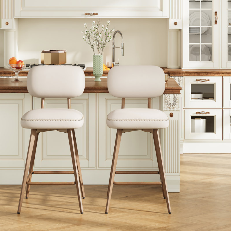 Swivel Upholstered Faux Leather Bar Stool, Beige