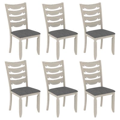 Ilarrold Wood Dining Chairs Set Of 6, Armless Kitchen Chairs With Solid Rubberwood Legs, High Ladder Back Upholstered Dining Room Chairs, Non-Slip Foot Pads, Max Load 350 LBS