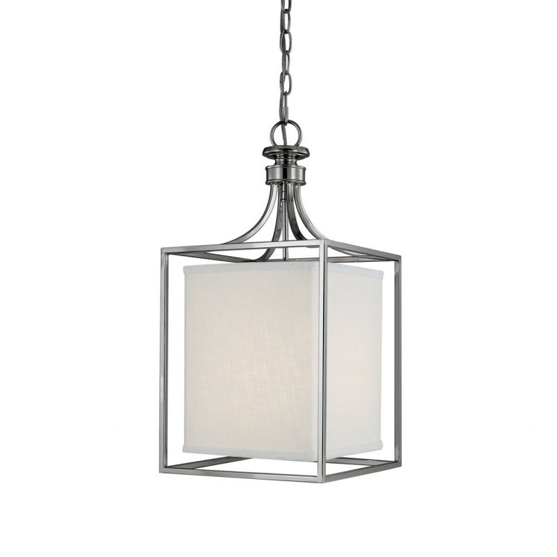 Luminaire suspendu lanterne 2 lumières Vandusen, H 21,25 po x l 11 po x P 11 po, Blanc, Bronze brillant