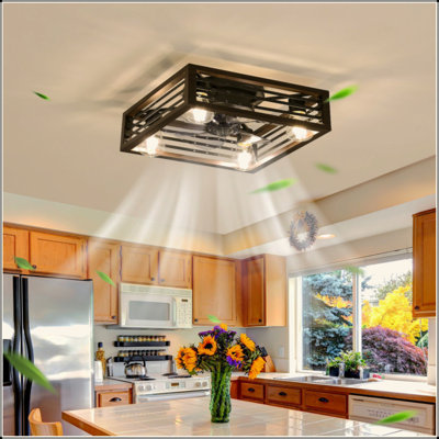 18Inch Caged Ceiling Fan With Lights Remote Control For APP