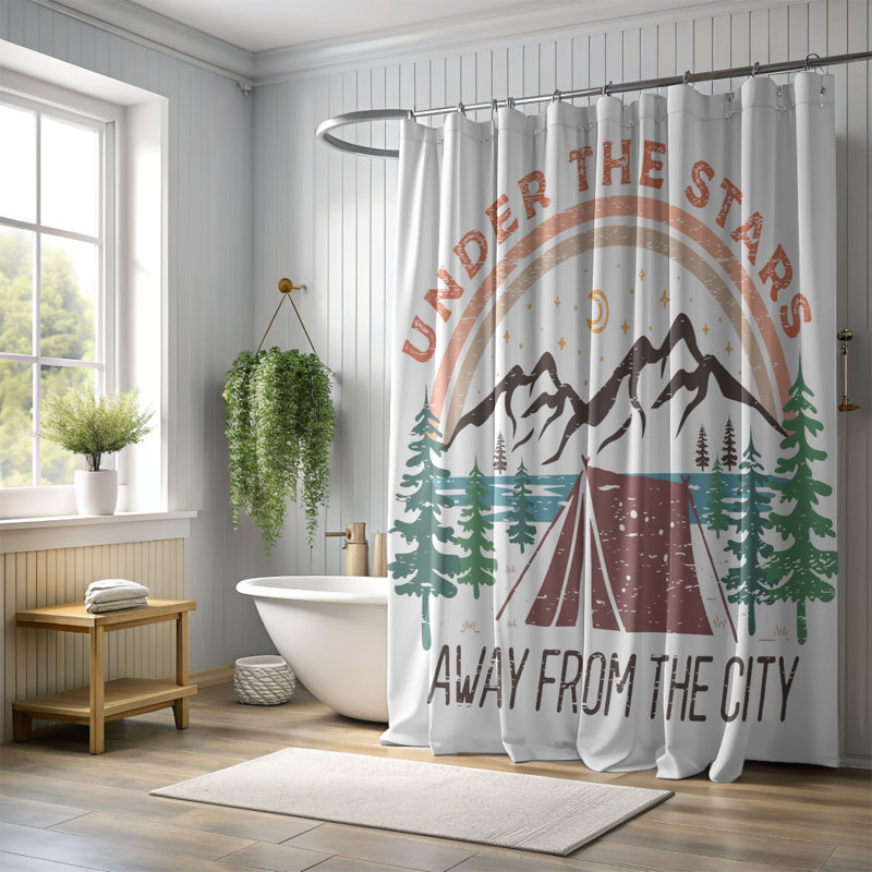 Campfire Fun - 1 Piece Standard Shower Curtain, 74"H x 71"W