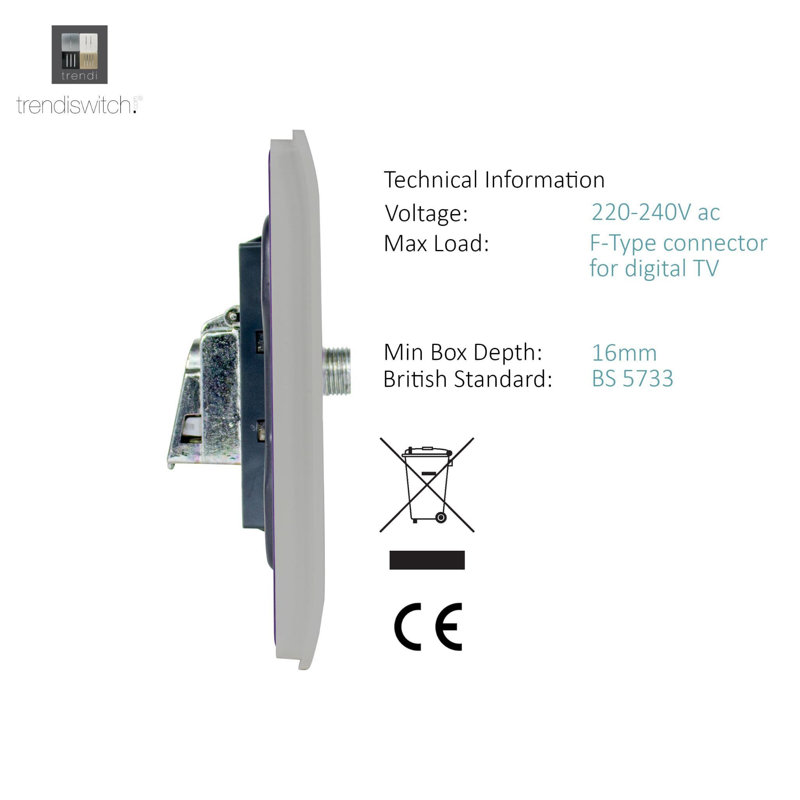 Trendi Switch 2 Gang Male F-Type Satellite Television Socket, Light Grey
