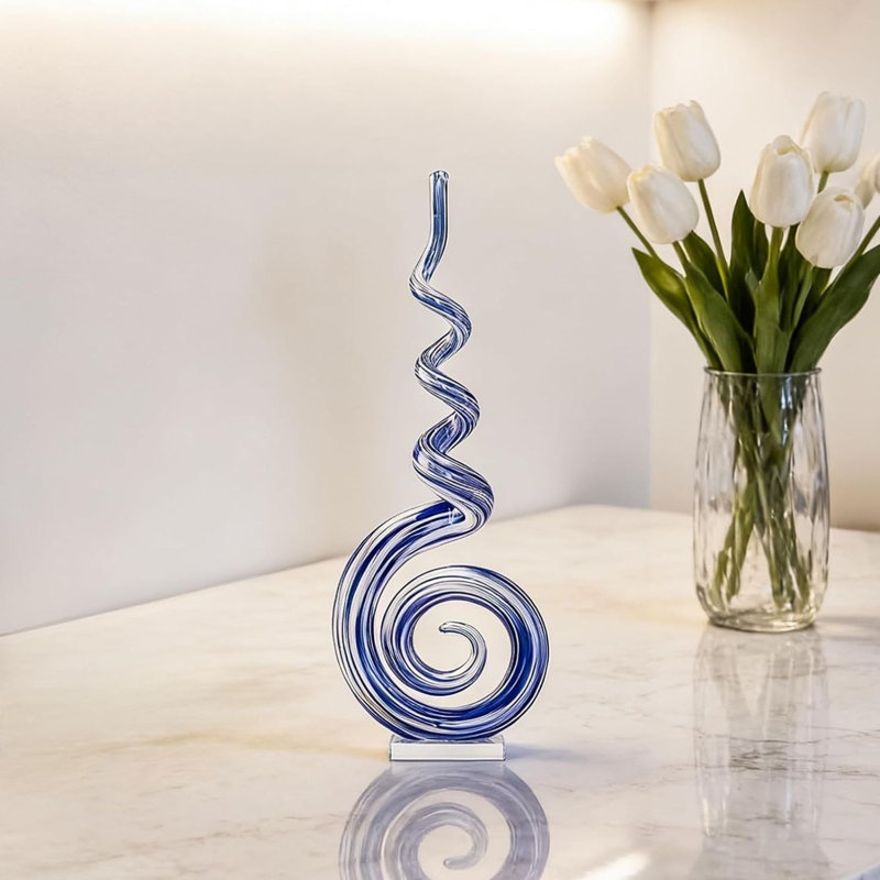 Sculpture en verre soufflé à la main 15 pouces style Murano blanc