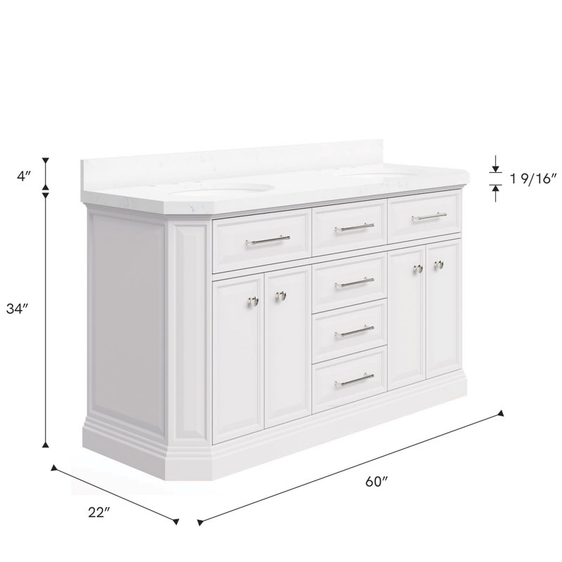 Palace 60'' W Double Vanity, Pure White, Polished Nickel