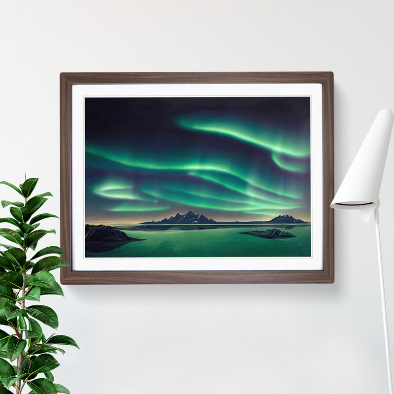 Traditional Northern Lights - Single Picture Frame Print, Walnut Framed, 46cm H x 64cm W x 2cm D