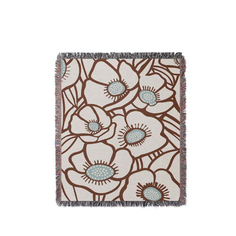 Jeté floral en coton, Brun rouille, 60 x 60
