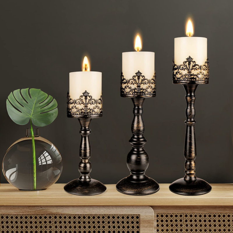 Gothic Candle Stand Set, Distressed Black