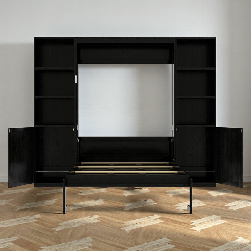 Queen Murphy Bed With Storage, Black