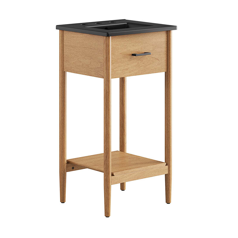 Modway Zaire 18'' Single Bathroom Vanity with Ceramic Top, Natural, Black