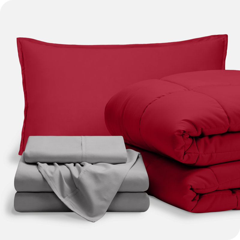 Ensemble de lit dans un sac, Rouge / gris pâle, Édredon simple + taies d'oreiller
