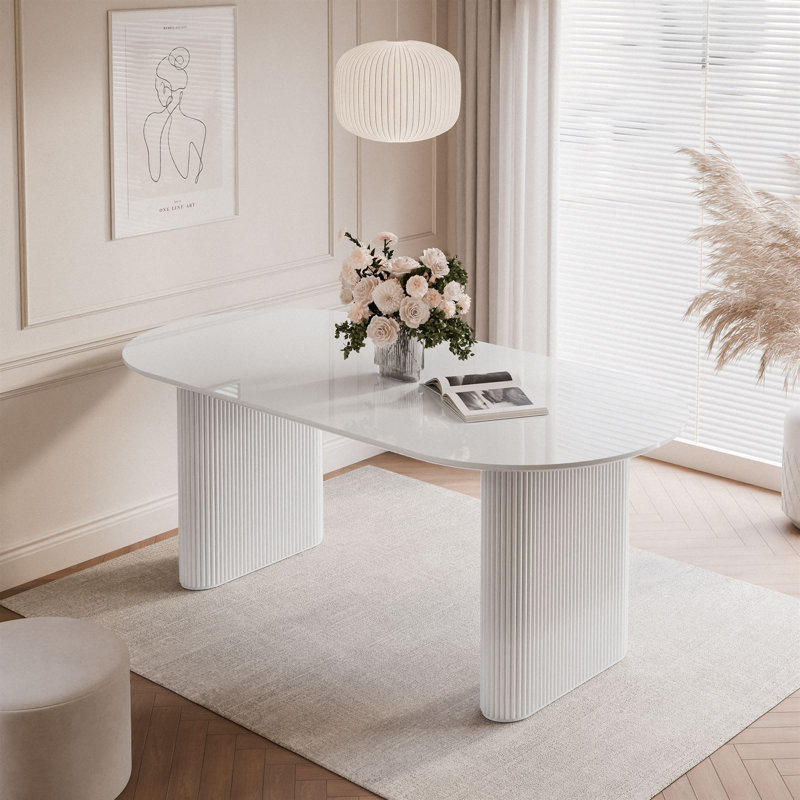Dining Table, White / High Gloss White