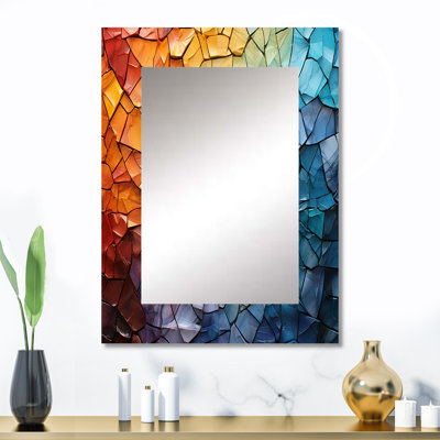 Colorful Mosaic II - Abstract Collages Wall Mirror, Teal Decorative Mirror, Printed Metal Art