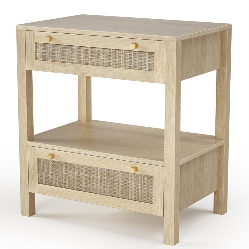 Fernwood Rattan Nightstand with Double Drawer