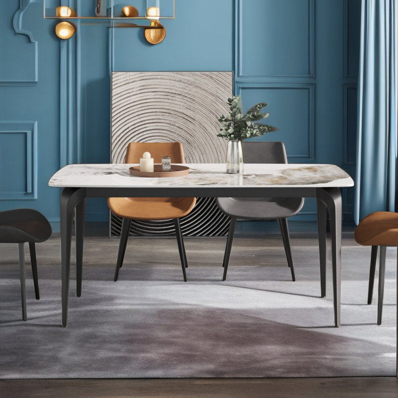 Table de salle à manger Eniel, Noir, H 29,5 po x P 35,5 po x L 63 po, Marbre blanc
