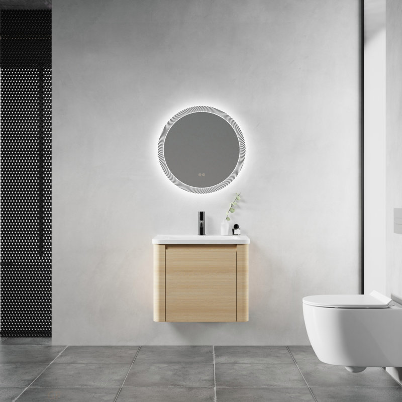 Meuble-lavabo mural 24 po avec lavabo en céramique blanche et porte à fermeture douce, emballage KD, contreplaqué, chêne blanc américain