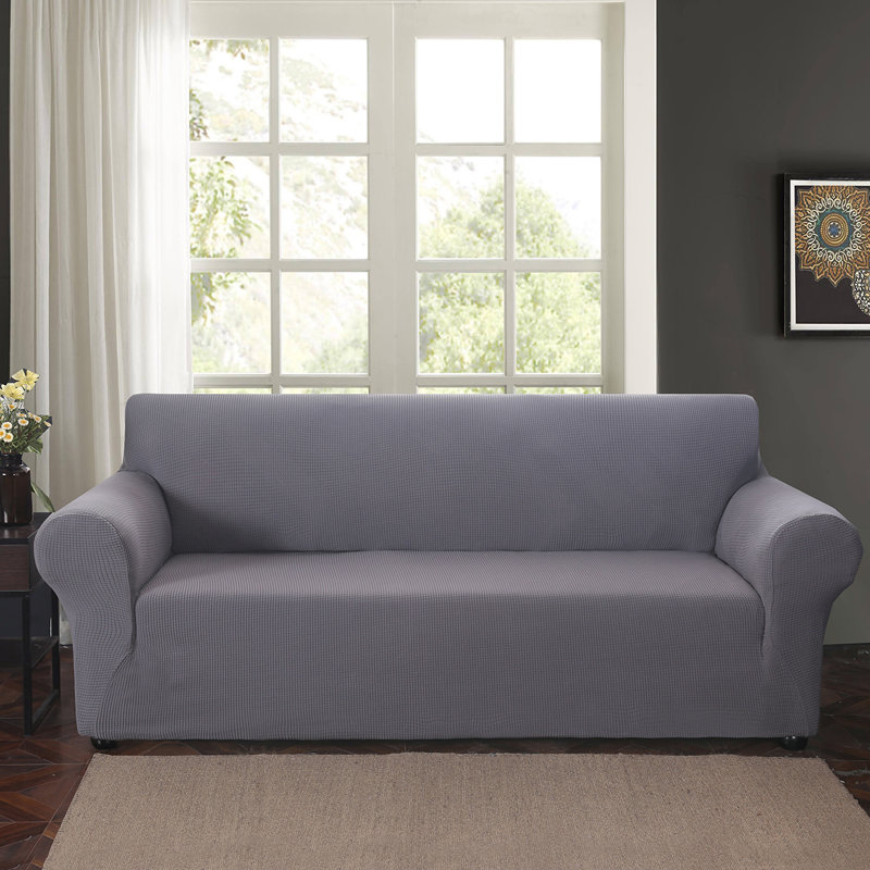 Polyester T-Cushion Sofa Slipcover, 114.3cm H x 309.88cm W x 86.36cm D, Grey