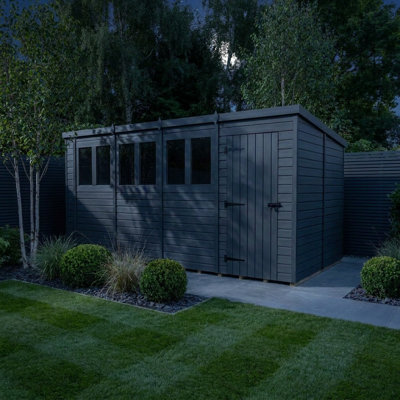 Total Sheds 18ft x 10ft Composite Pent Garden Shed - Single Door - With Windows - EPDM Rubber Roof - UK Manufactured