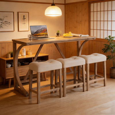 4-Piece Bar Table Set with Power Outlet and 3 Padded Stools