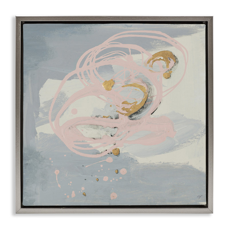 «Grey with Pink Swirl» par Patricia Pinto, Cadre flottant gris lustré, H 18 po x l 18 po x P 1,7 po