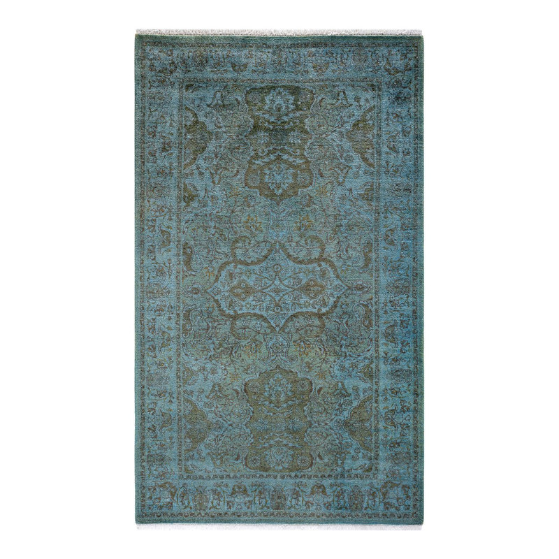 Tapis bleu noué à la main de conception unique Holsworth - bleu