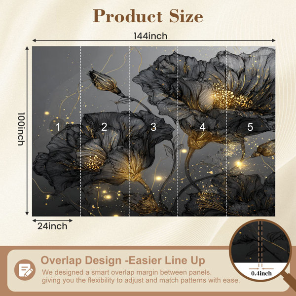 Red Barrel Studio Boho Peel and Stick Wallpaper Black White Floral Wall ...