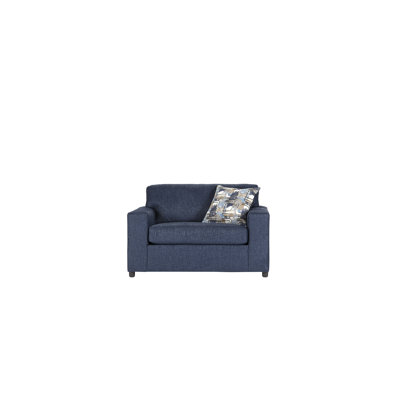 51" Upholstered Contour Cuddle Chair with a Gio Batik Blue Pillow