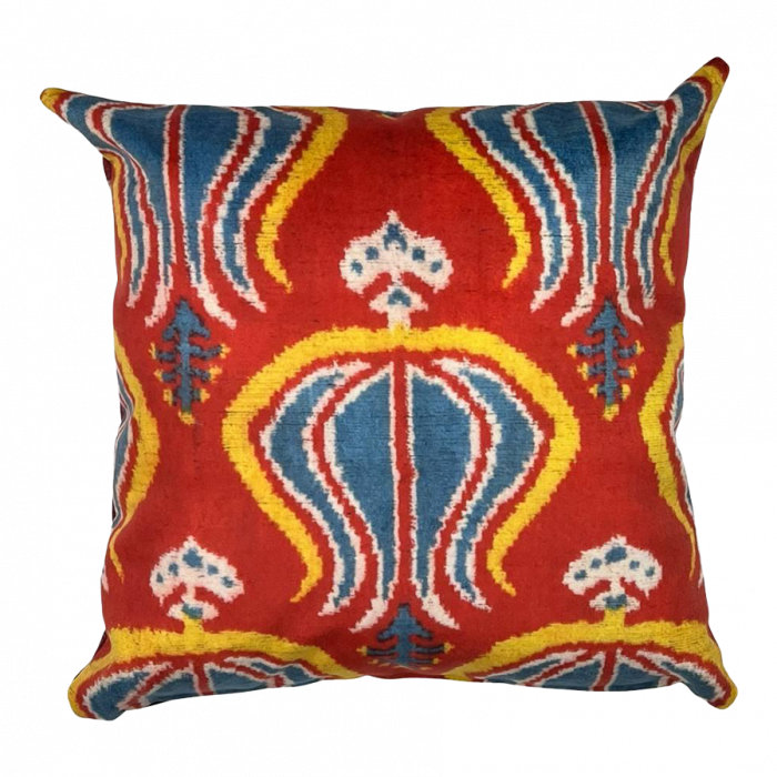 Velvet Square Pillow Cover & Insert, 16" x 16", Red Ikat