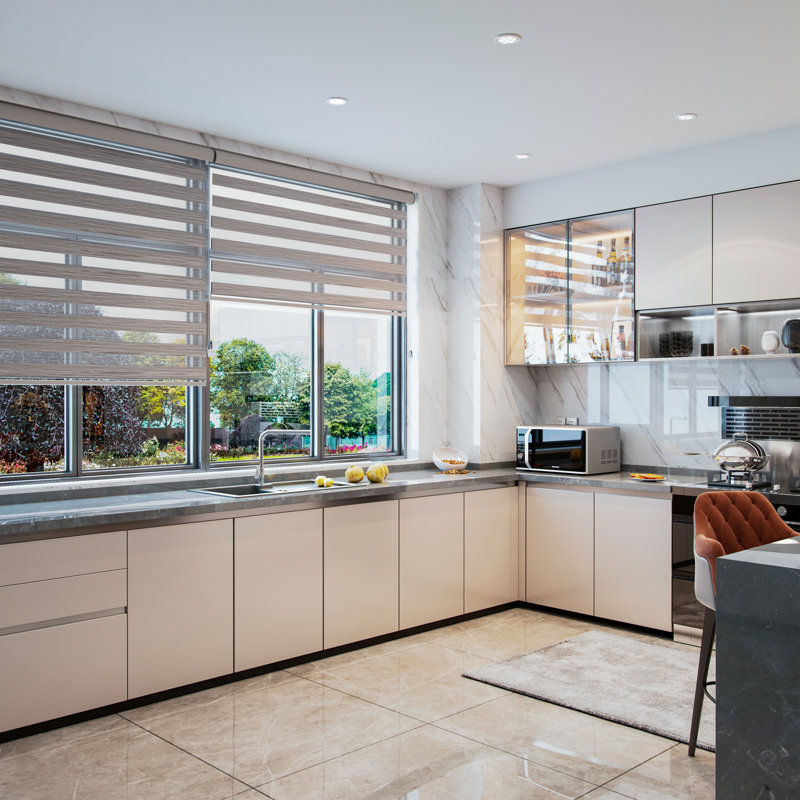 Zebra Blinds Window Dual Layer Roller Shades, Corded Horizontal Blind, Bedroom, Privacy, 72" Length, Gray, 34"W x 72"L