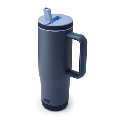 Built NY 40 Ounce Double Wall Stainless Steel Cascade Tumbler With Flip Up Straw Lid And Handle, Hot Or Cold Tumbler, Pacific