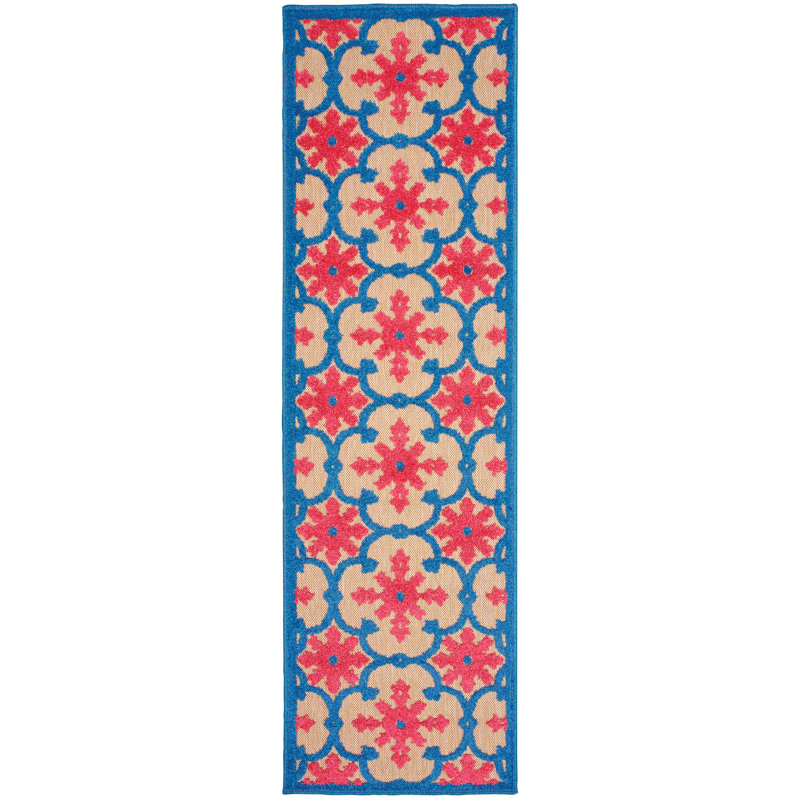 Luisa Floral Indoor/Outdoor Area Rug in Pink/Blue/Sand, Runner 2'3" x 7'6"