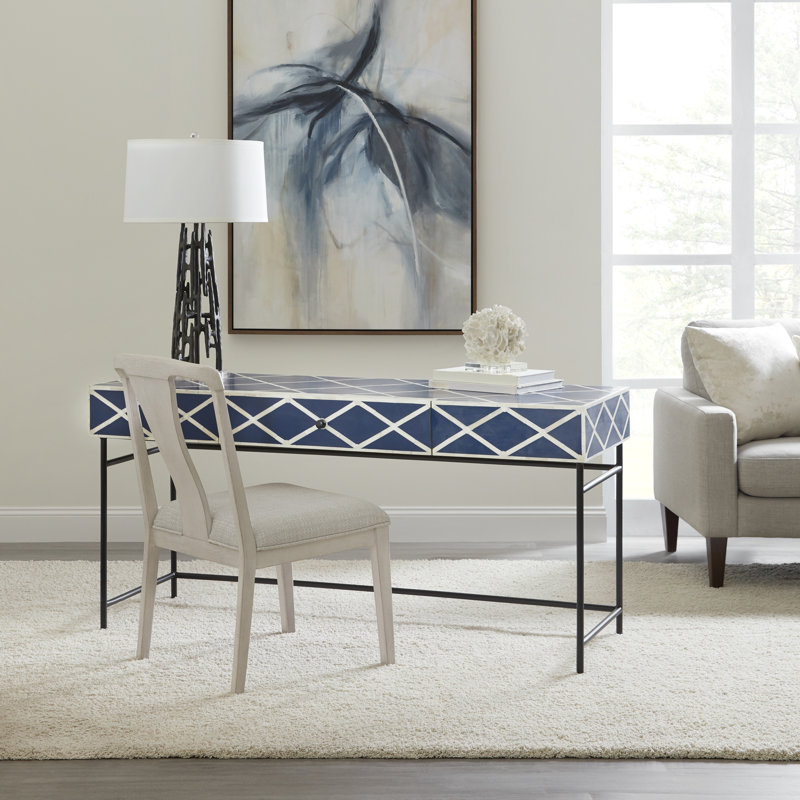 Navy Blue and White Bone Writing Desk with Drawer