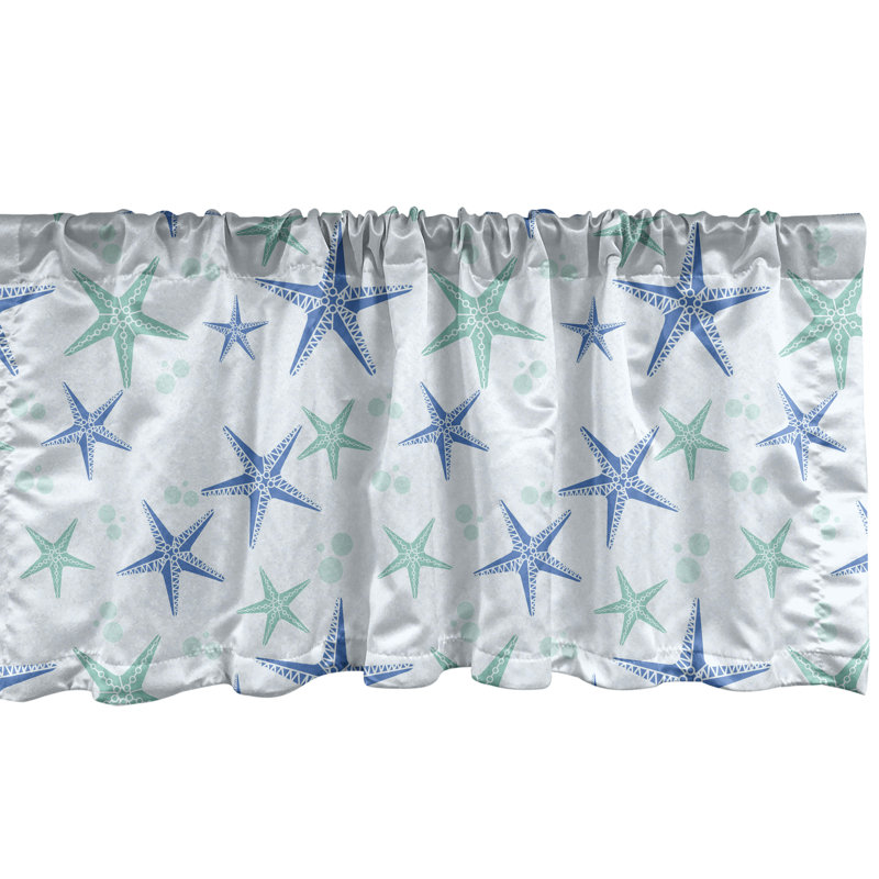 Nautical Starfish Almond Green Azure Blue Rod Pocket Valance