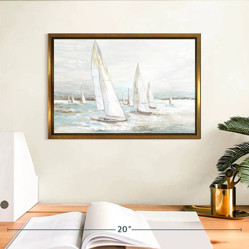 Voiles balayées par le vent I, Cadre flottant doré, 13 po x 9 po