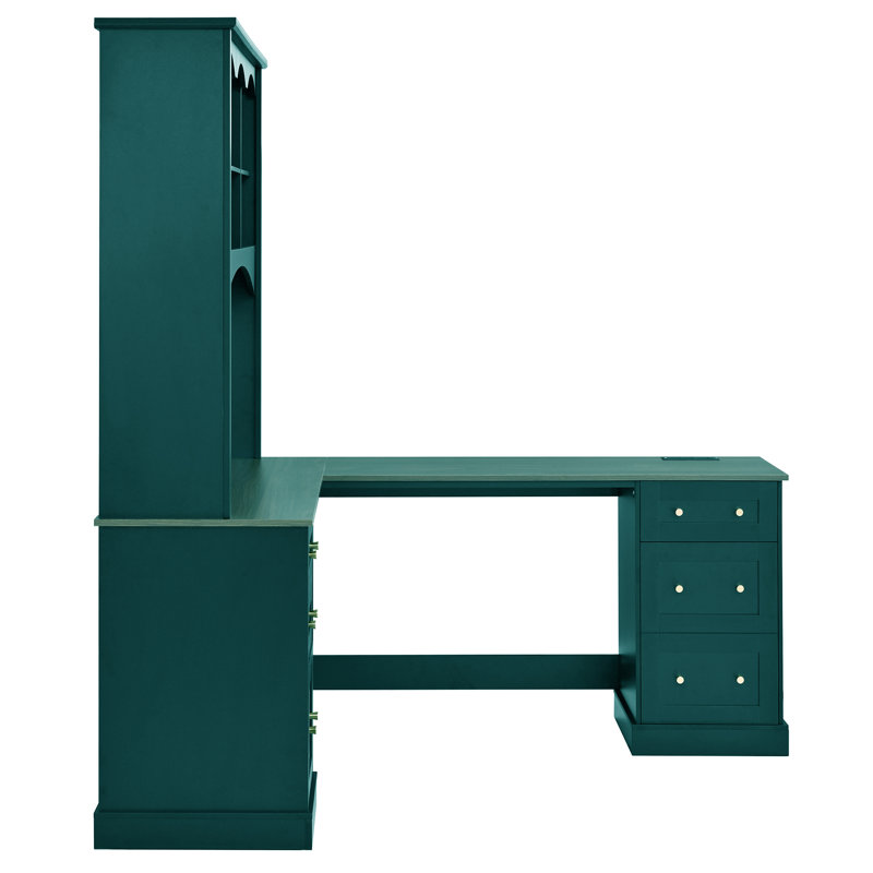 Bureau d'ordinateur en L 69 po avec prises intégrées, Green