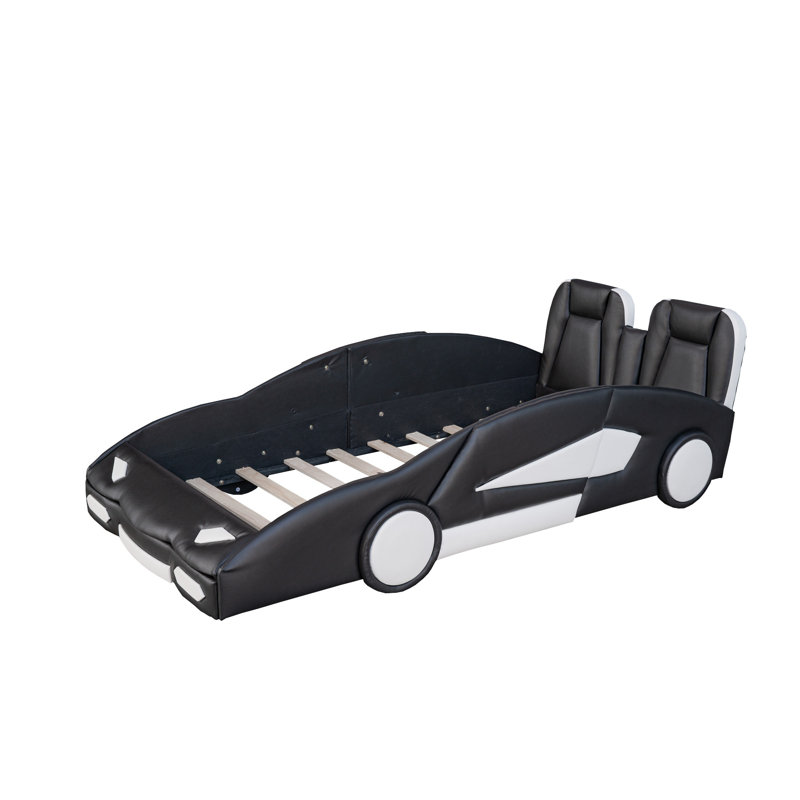 Twin Size Race Car-Shaped Bed Upholstered Bed, Black