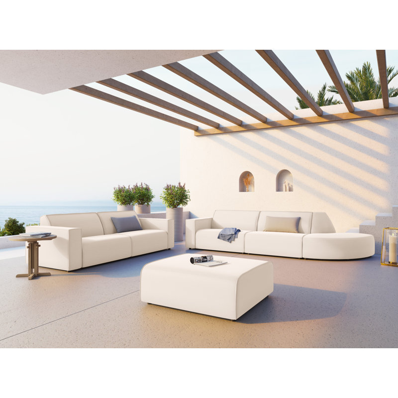 Calme Jardin Upholstered Outdoor Ottoman, Light Beige