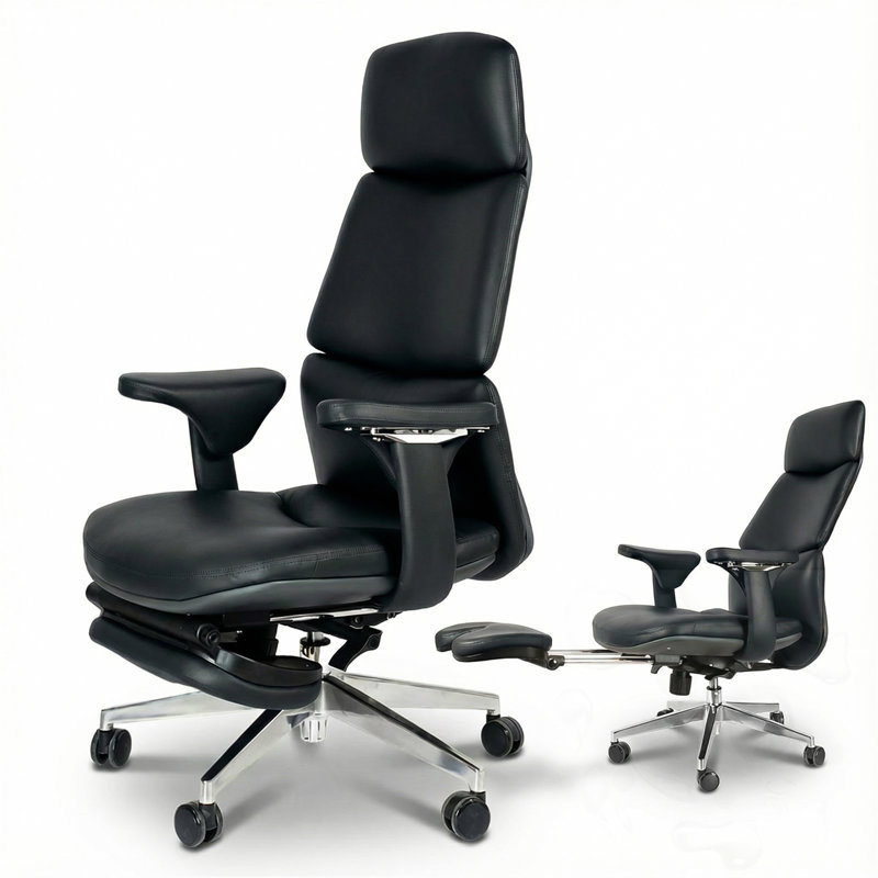 Chaise de bureau rotative réglable avec repose-pieds, Noir, Noir