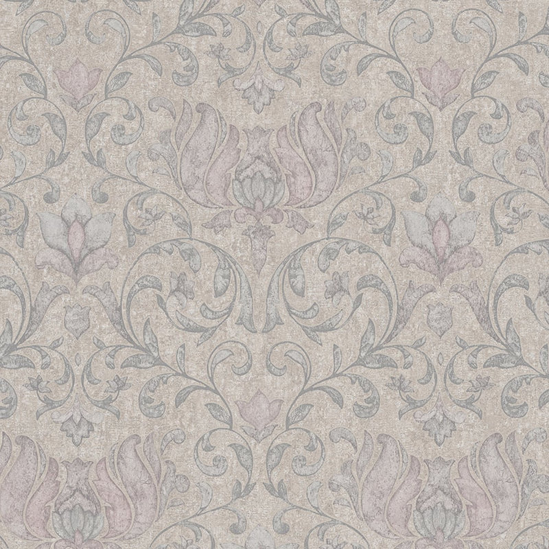 City Romance Collection Floral Damask Wallpaper Roll, Pink/Silver