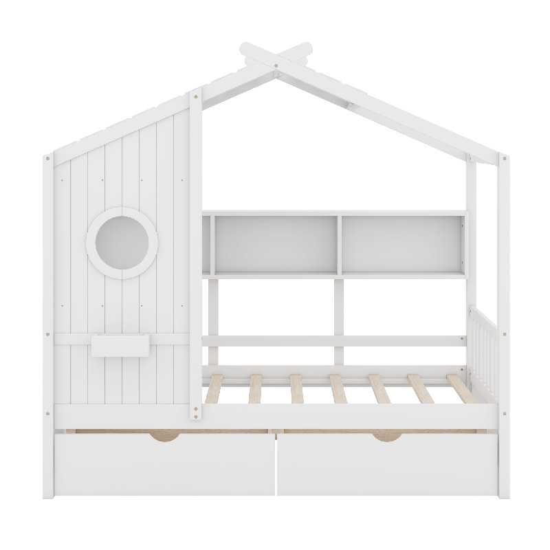 Wooden House Bed, Twin, White