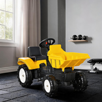 Sturdy PP and Metal Ride-On Excavator with Manual Bucket Control, Classic Yellow for Imaginative Play