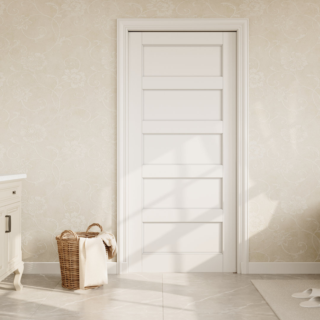 5 Paneled Solid Wood Sliding Doors White Pantry Sliding Pocket Door With Hardware Kit / Soft Close ARK DESIGN