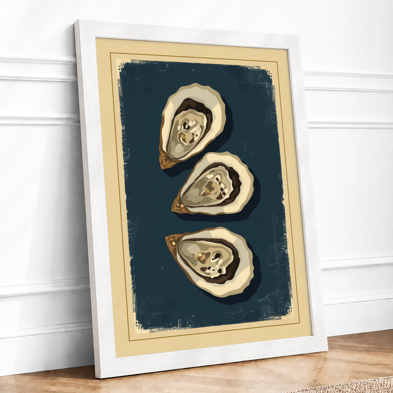 Three Oyster Shells Coastal - Framed Print, A1 - 84.1 x 59.4 cm, White