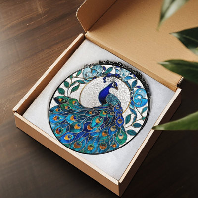 Panneaux de vitrail en verre teinté paon Suncatcher pour décor de fenêtre